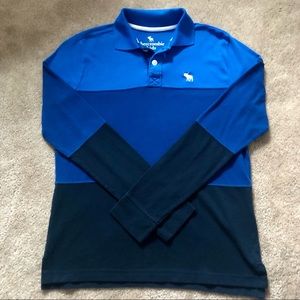 Abercrombie kids blue striped long sleeve polo